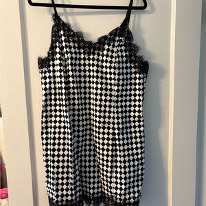 Black and White Checkered Lace Trim Dress